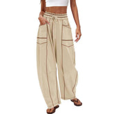 Tanming Women's High Waisted Barrel Sweatpants Wide Leg Lounge Joggers with Pockets Drawstring Waist Soft Breathable Fabric Seam Stitch Detailing Fall Casual Pants Athleisure Style Bottoms Womenswear Trouser